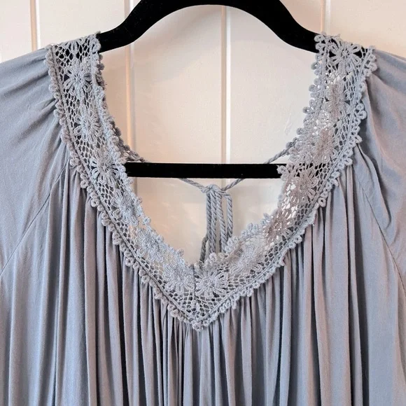 She + Sky Blue gray mini dress cotton crochet size L - Picture 4 of 13